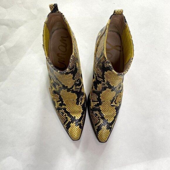 Sam Edelman Winona Leather Yellow Snakeskin Booties 8 - Picture 2 of 12